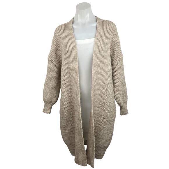 Topshop Beige Balloon Sleeve Mid Length Oversized Open Cardigan Sweater Size 0/2 - Picture 1 of 4